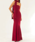 Strapless Pleated Scarf Neck Wrap Mermaid Maxi Gown