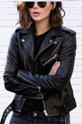 Quilted Sleeve Leather Moto Jacket