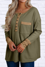Button Front Contrast Trim Top