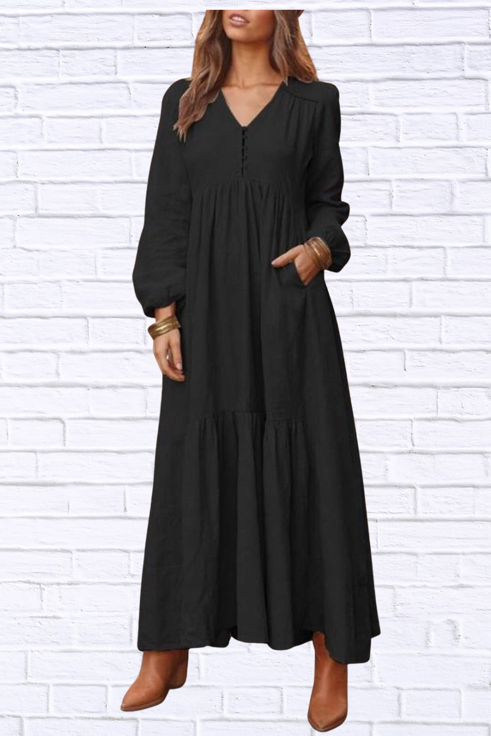 Plus Size V-Neck Tiered Maxi Dress | Flowy & Chic