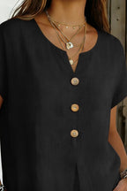 Decor Button Short Sleeve Blouse | Elegant Women__ Top