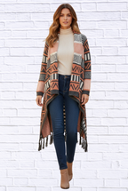Printed Shawl Cardigan with Fringed Hem _ Cozy, Stylish, and Perfect for Layering!