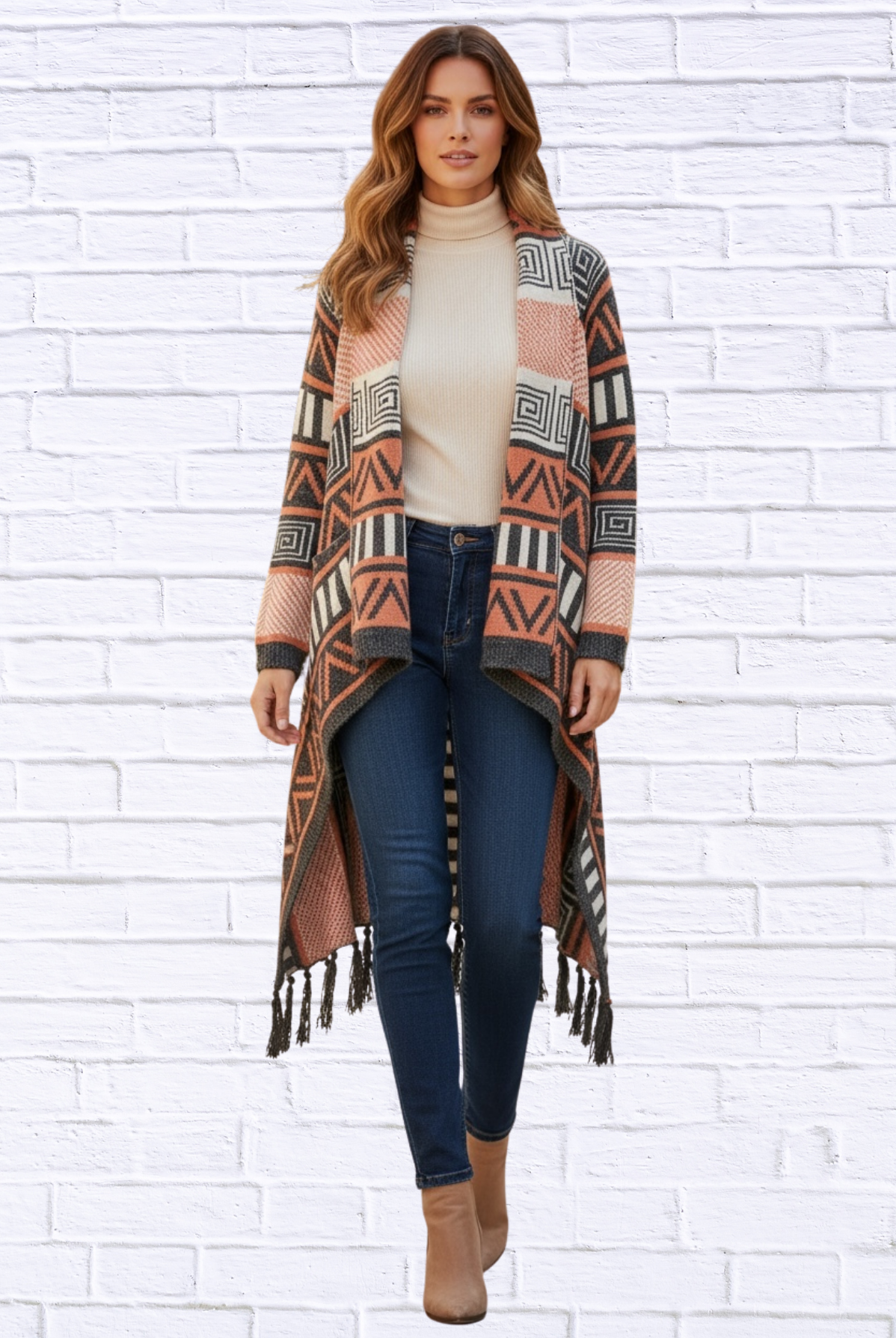 Printed Shawl Cardigan with Fringed Hem _ Cozy, Stylish, and Perfect for Layering!