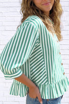 Striped Ruffle Hem Button-Down Shirt | Chic Women__ Top
