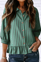 Striped Ruffle Hem Button-Down Shirt | Chic Women__ Top