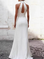 Halter Irregular Pleats Formal Dress Maxi Dresses