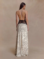 Polka Dots Lace Patchwork Halter Neck Deep V-neck Backless Maxi Dresses