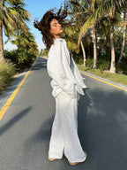 Loose-fitting Long-sleeved Shirt And Casual Trousers Two-piece Set