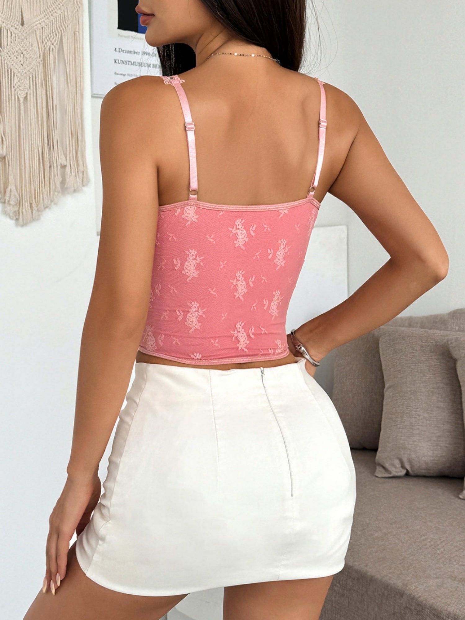 Lace Trim Splicing Perspective Button-down Bra