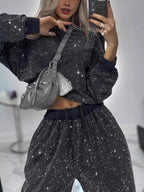 Shiny Black Two Piece Lounge Set