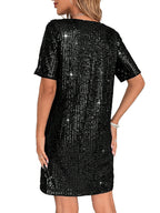 Sequins Crew Neck Short Sleeve Mini&Short Dresses