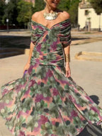 Boho Off Shoulder Cross Wrap Dress