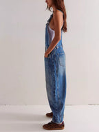 Washed Pocket Loose-fit Denim Overalls