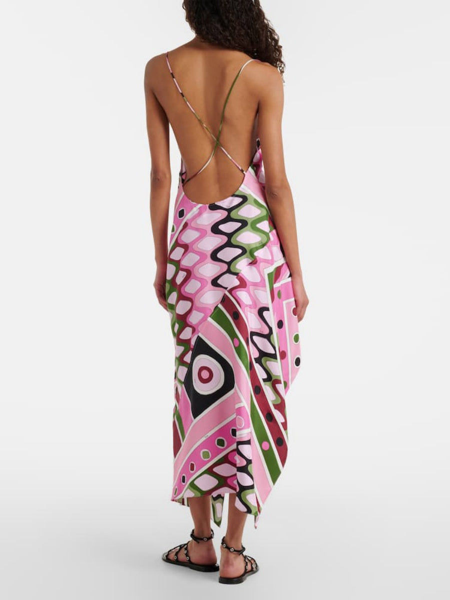Printed Sleeveless Backless Irregular Hem Temperament Maxi Dresses