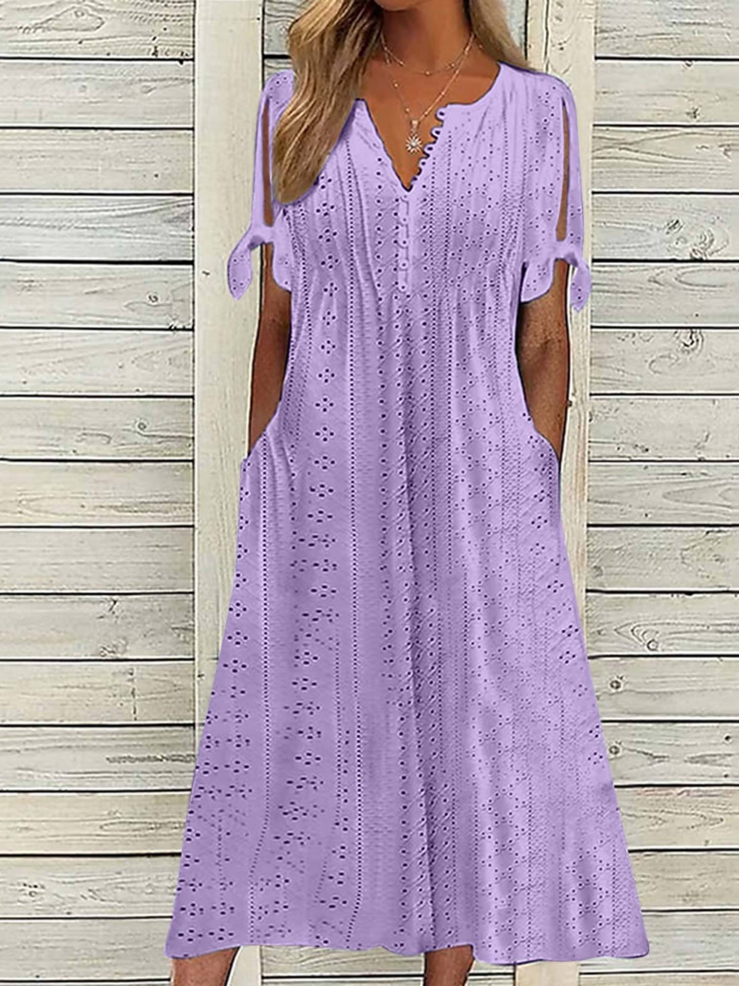 Hollow Out Off-shoulder V-neck Lace Ruffles Maxi Dresses