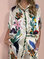 Printed Vacation Long-sleeved Shirt Pants Wide Leg Set 2-piece Sets