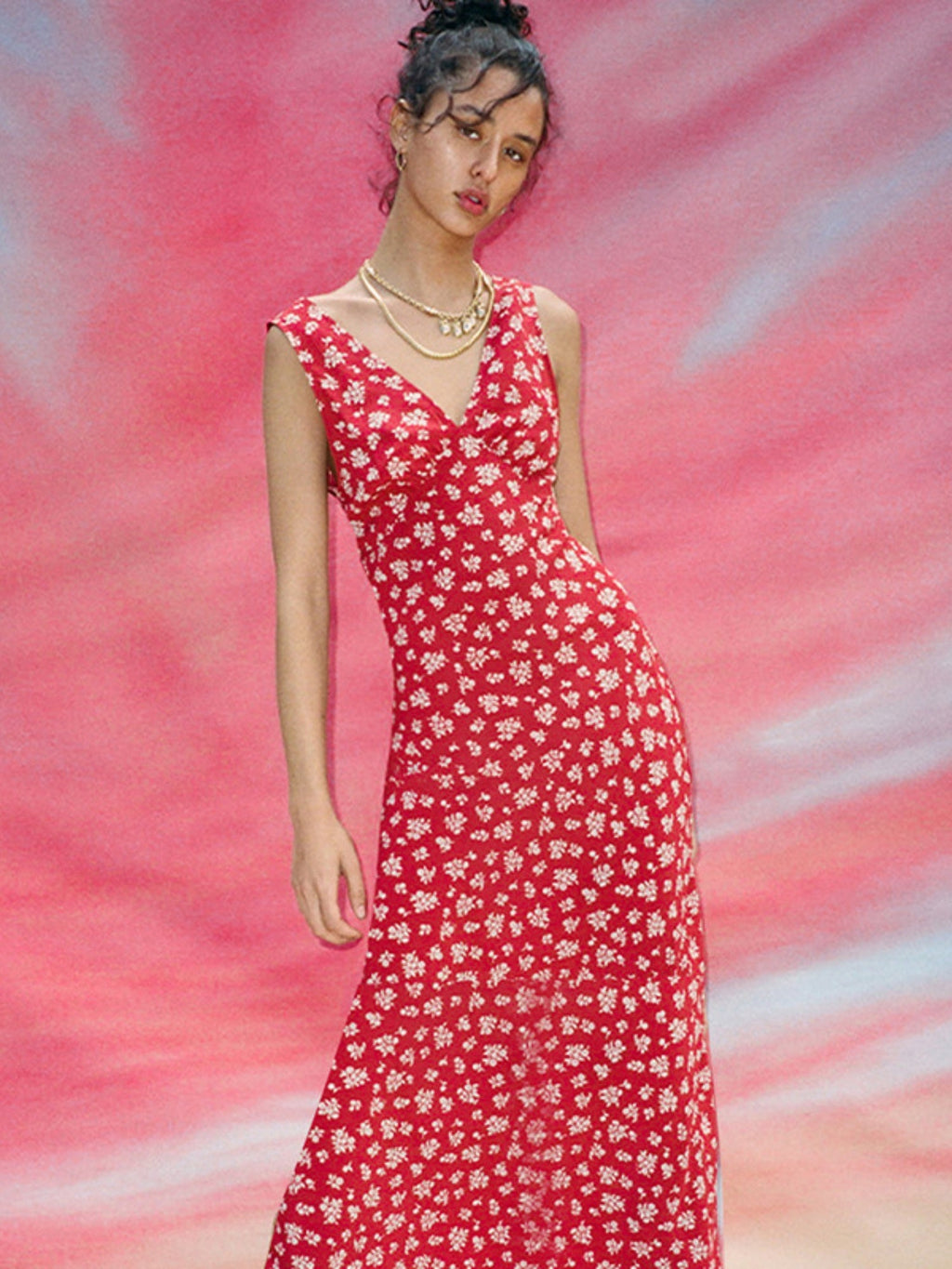 Printed Deep V Waist Shaping Mini&Short Dresses
