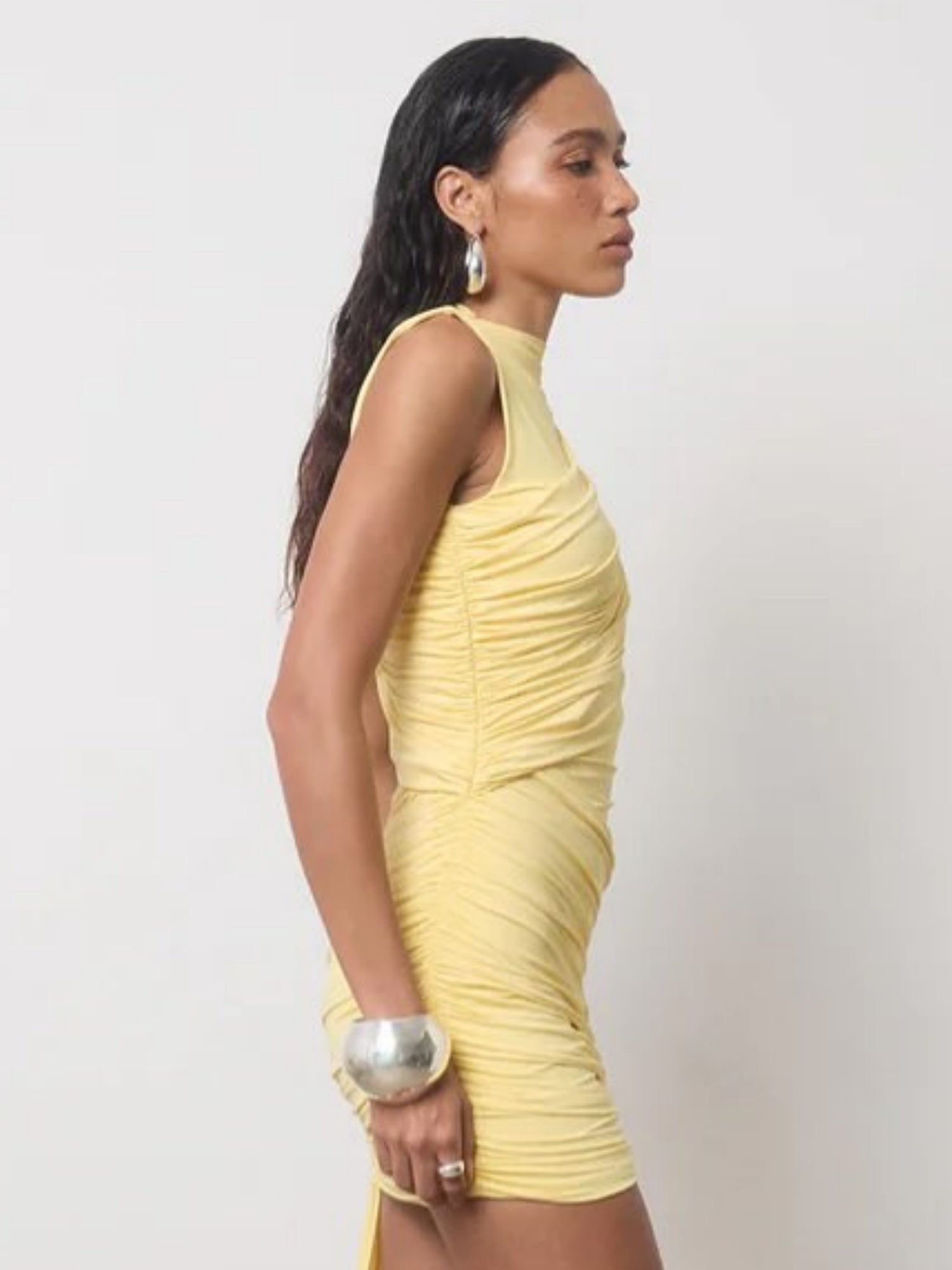 Pleated Ribbon Round Neck Sleeveless Mini&Short Dresses