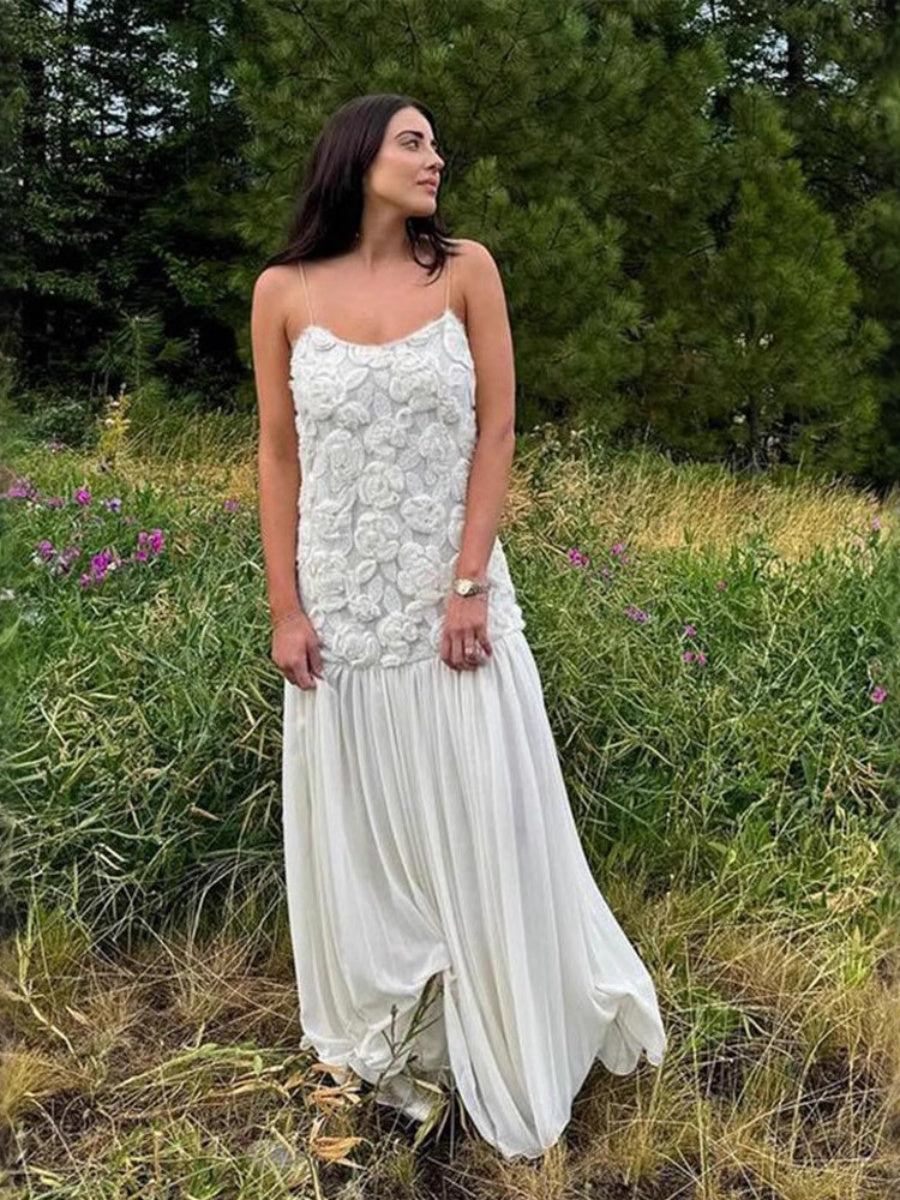 Sleeveless Floral Embellished Spaghetti Strap Maxi Dress