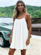 Ice Silk Pleated Solid Color Ruched Backless Short Dress