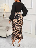 Leopard Print High Slit Fishtail Commuting Midi Dresses