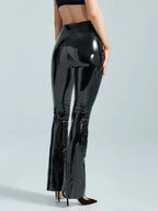 Glossy PU Leather Flared Trousers