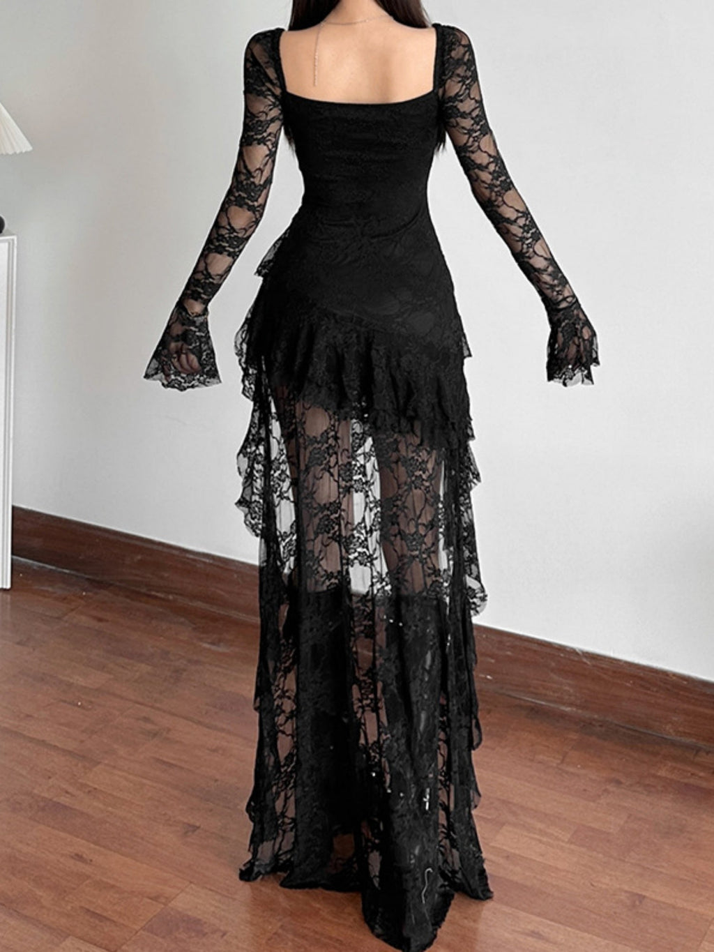 Lace Patchwork Perspective Irregular Hem Mini&Short Dresses