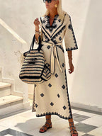 V-Neck Belt Dress
