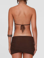 Metal Ring Halter-neck Sleeveless Backless Splicing Hip Wrap Mini&Short Dresses