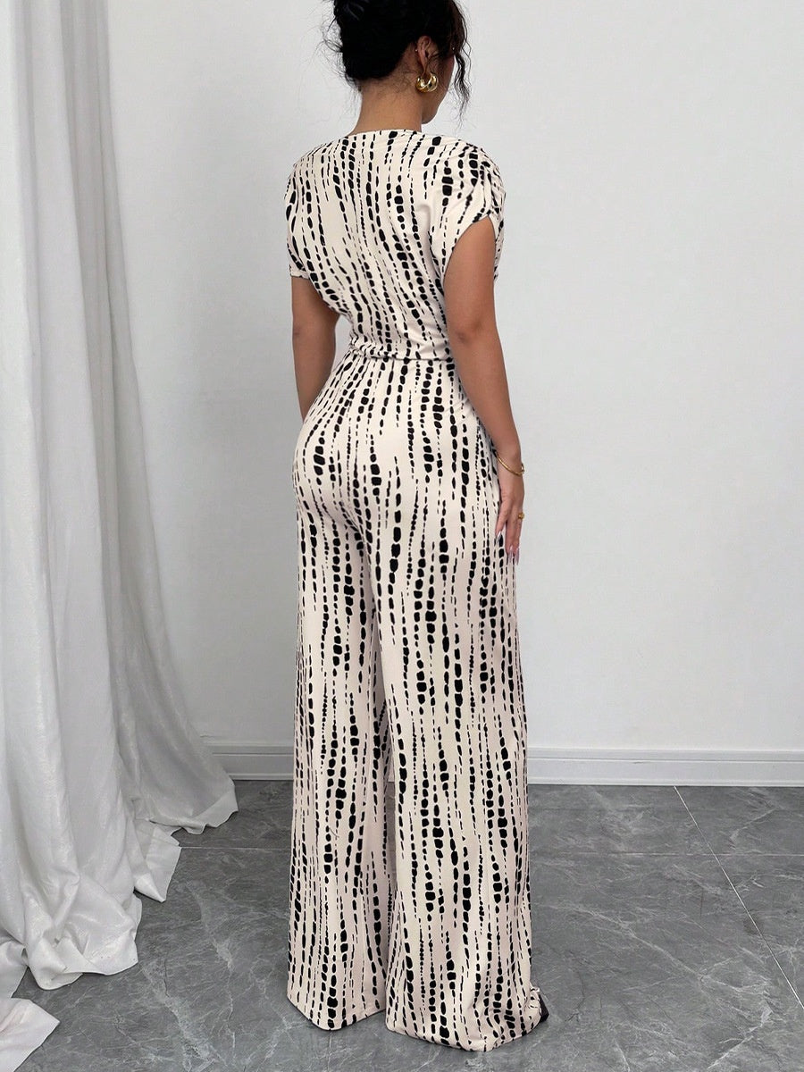 One-shoulder Tie-up Jumpsuit With Wide Legs