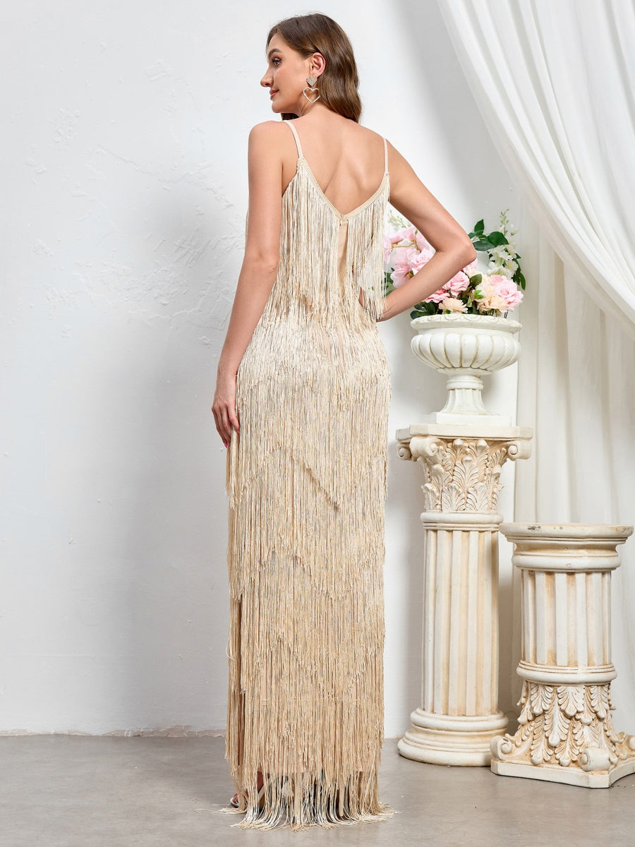 Sleeveless Sexy Banquet Camisoles Tassel Maxi Dresses