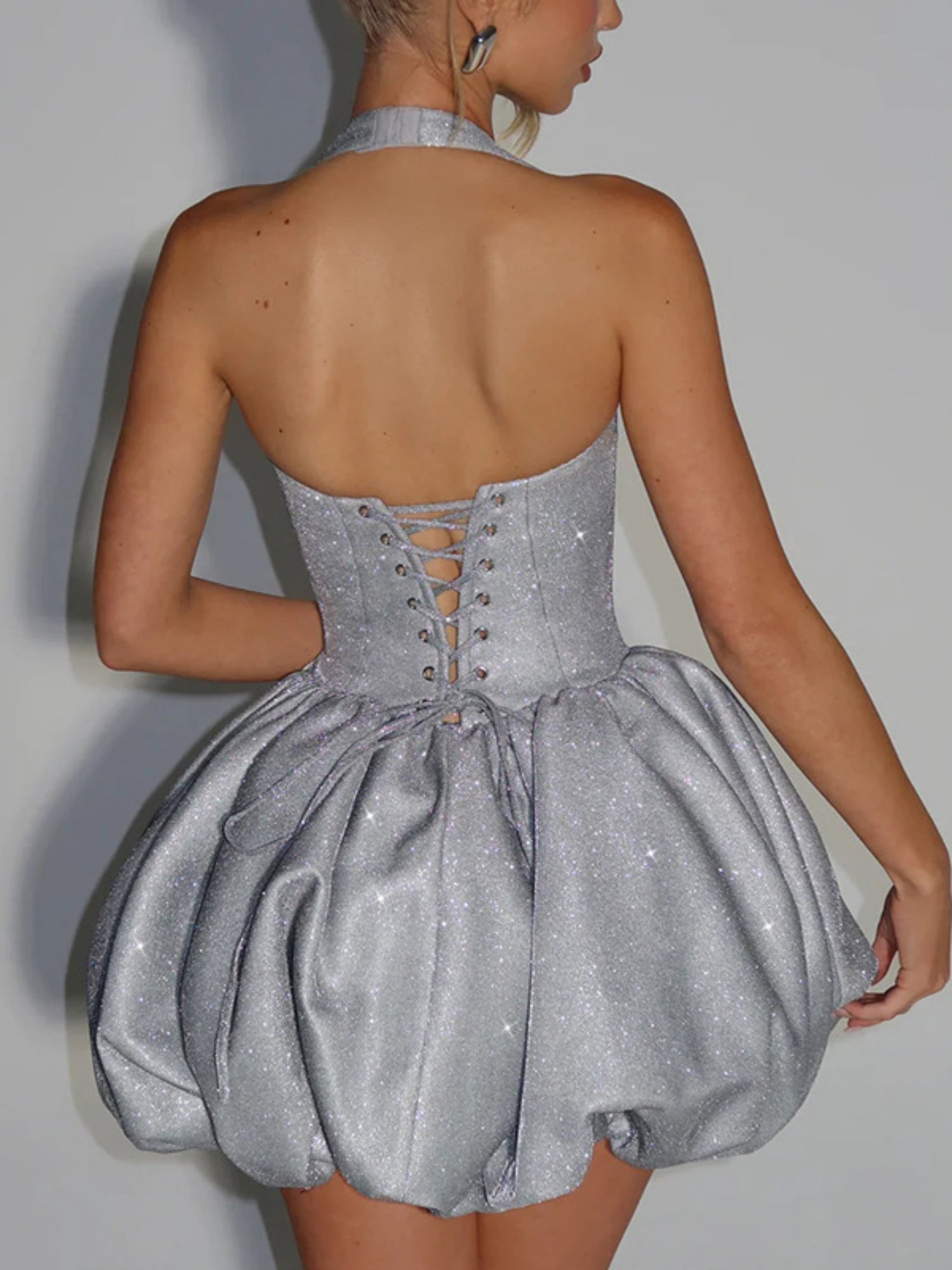 Glitter Neck Strap Slim-fit Mini&Short Dresses