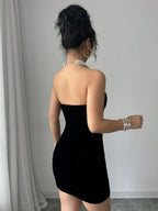 Black Sleeveless Off-shoulder Beading Tube Top Mini&Short Dresses