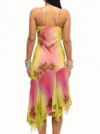 Embroidery Print Ruffled Hem Camisoles Mini&Short Dresses