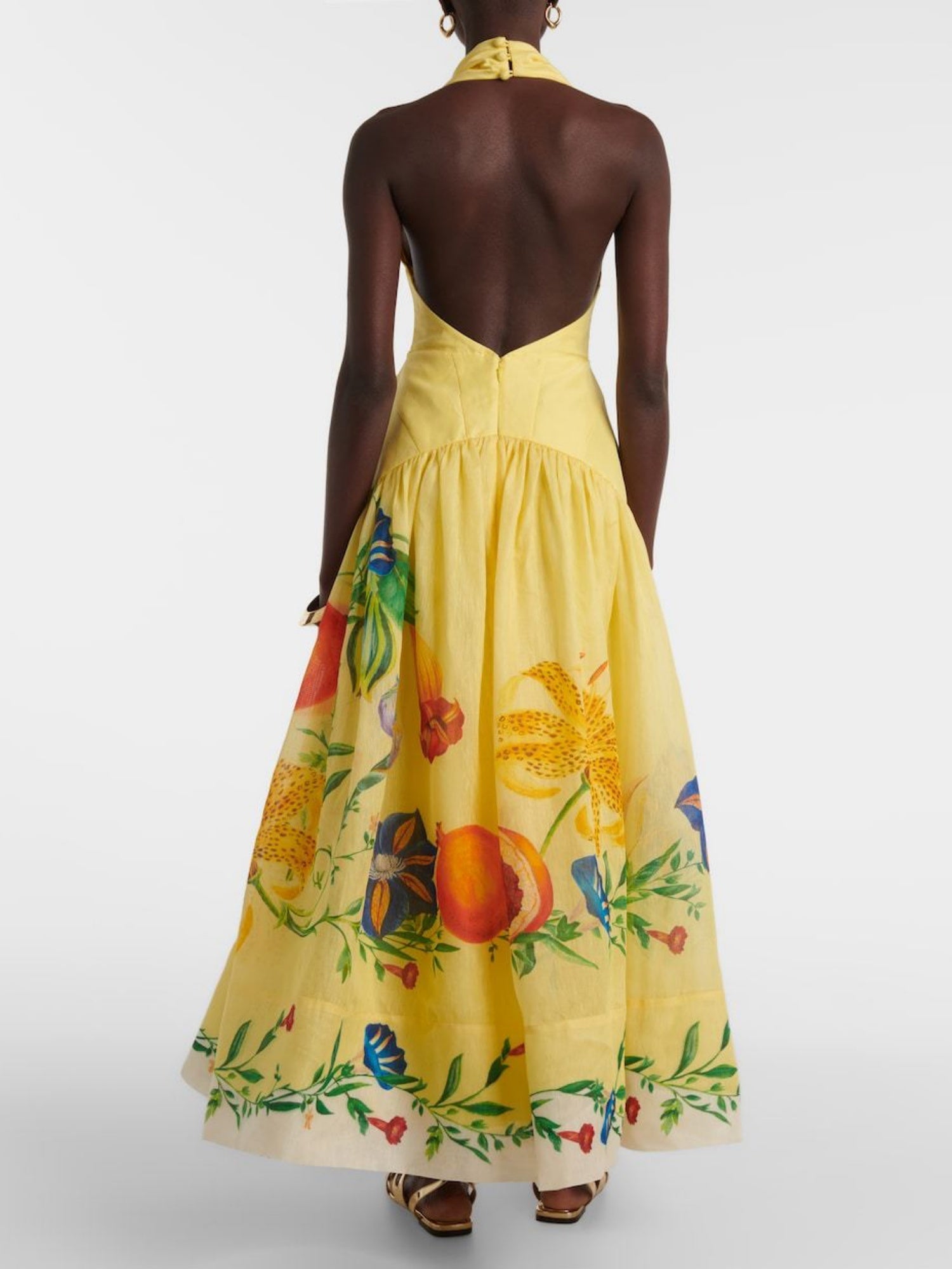 Printed Halter Neck Deep V-neck Backless Large Skirt Maxi Dresses