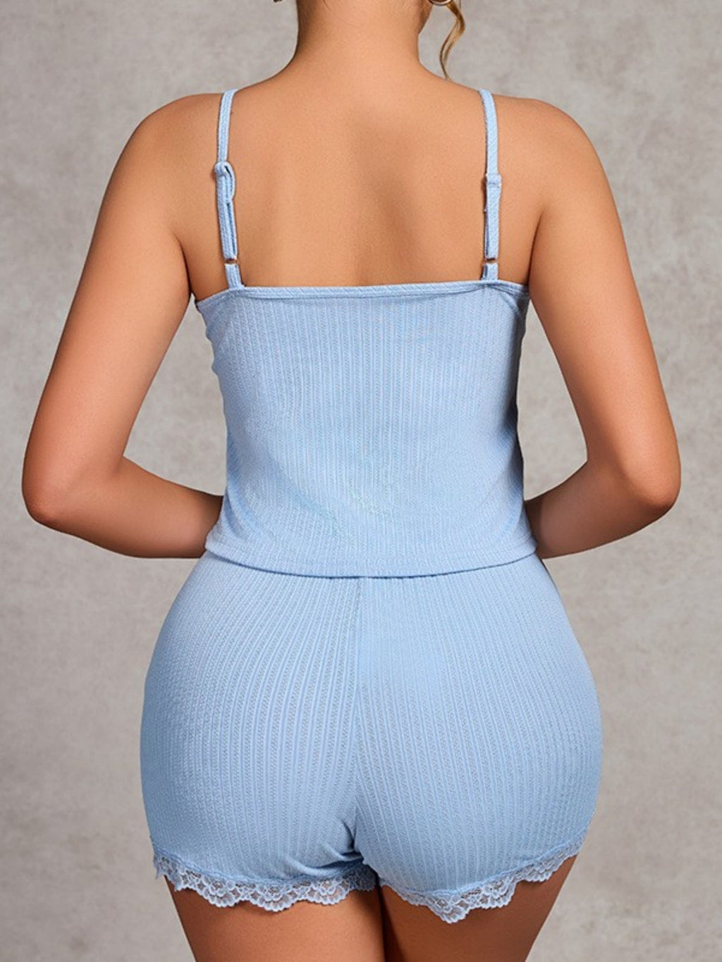 Threaded Buttons Tank Top Strappy Shorts Loungewear 2-piece Sets