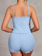 Threaded Buttons Tank Top Strappy Shorts Loungewear 2-piece Sets