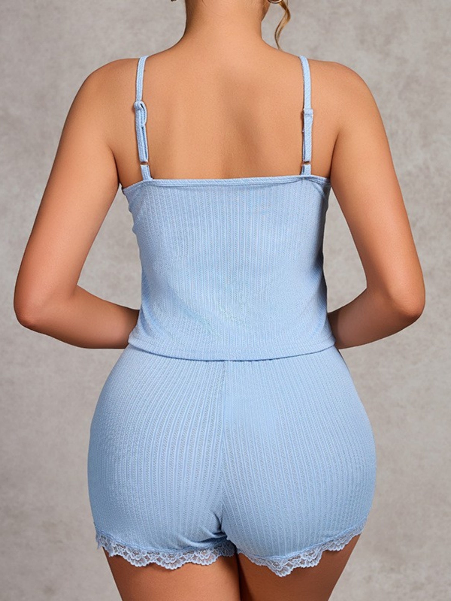 Threaded Buttons Tank Top Strappy Shorts Loungewear 2-piece Sets