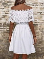 Lace Trim Off-the-shoulder And Waist-cinching Mini&Short Dresses