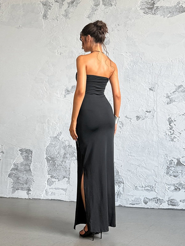 Angel Wings Slimming Rhinestone Strapless Long Dress