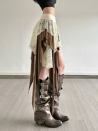 Lace Patchwork Irregular Tassels Color-blocked Short Skirt