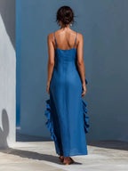 Resort-style Sleeveless Backless Long Dress With Ruffles