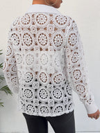 Long-sleeved Lace V-neck Sheer Top