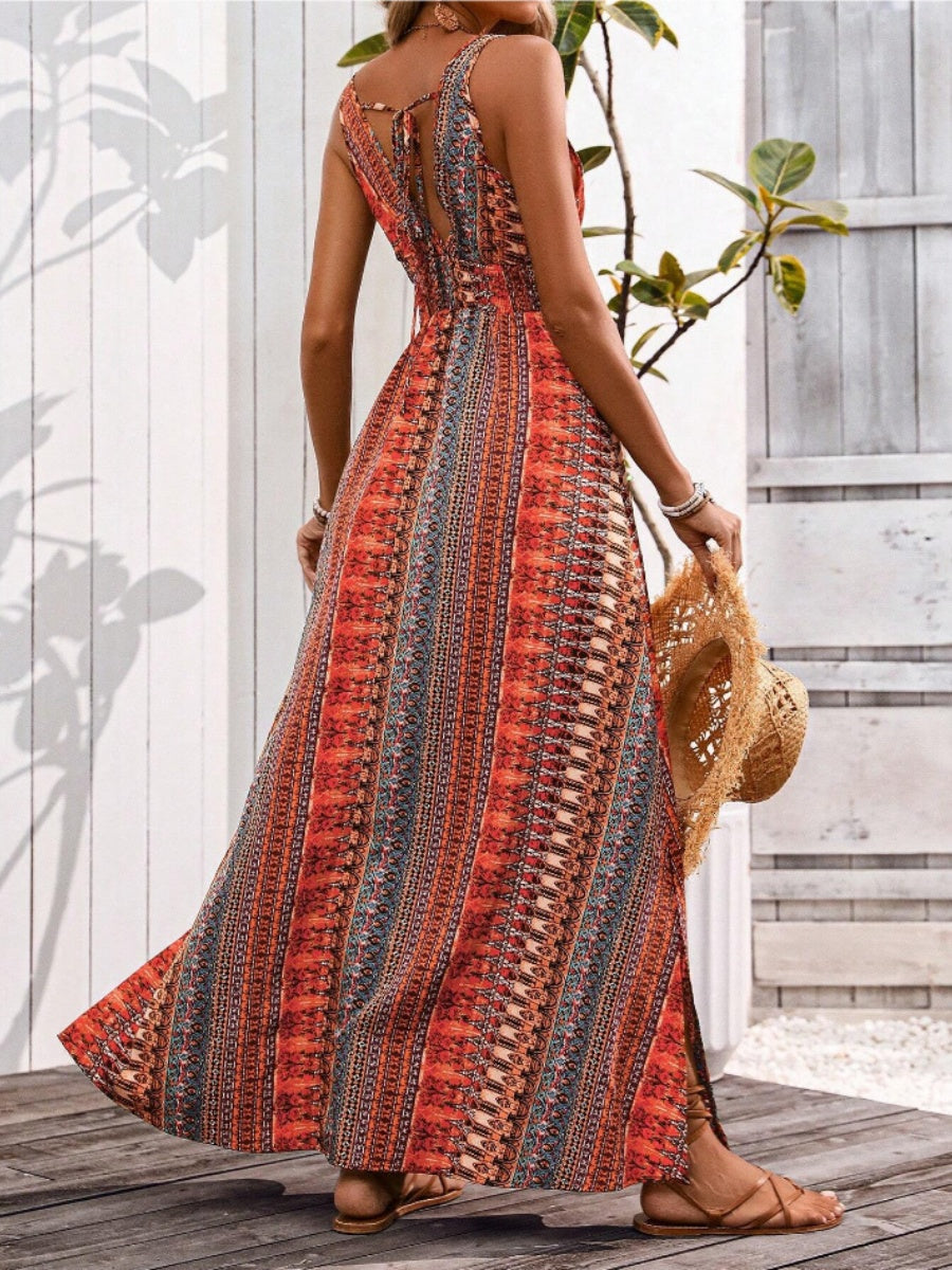 Deep V Sleeveless Backless Beach Smock Vacation And Leisure Maxi Dresses