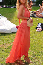 Deep V Neck Halter Backless Flowy Maxi Party Dress