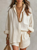 Lazy Style Shirt And Solid Color Shorts Two-piece Set