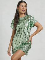 Sequins Crew Neck Short Sleeve Mini&Short Dresses