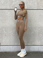 Navel Exposed Splicing Exercise Yoga Top And Trousers 2-piece Sets