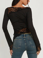 Lace Patchwork Long-sleeved T-shirt