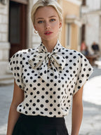 Flying Sleeves Commuting Bow Polka Dots Chiffon Blouse